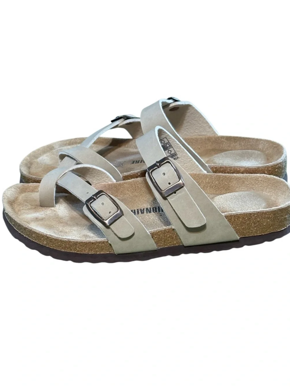 Cushionaire Double Strap Cork Footbed Sandals Beige Size 8